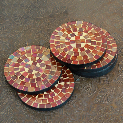 Round Glass Tile Coasters Handcrafted in India (set of 6